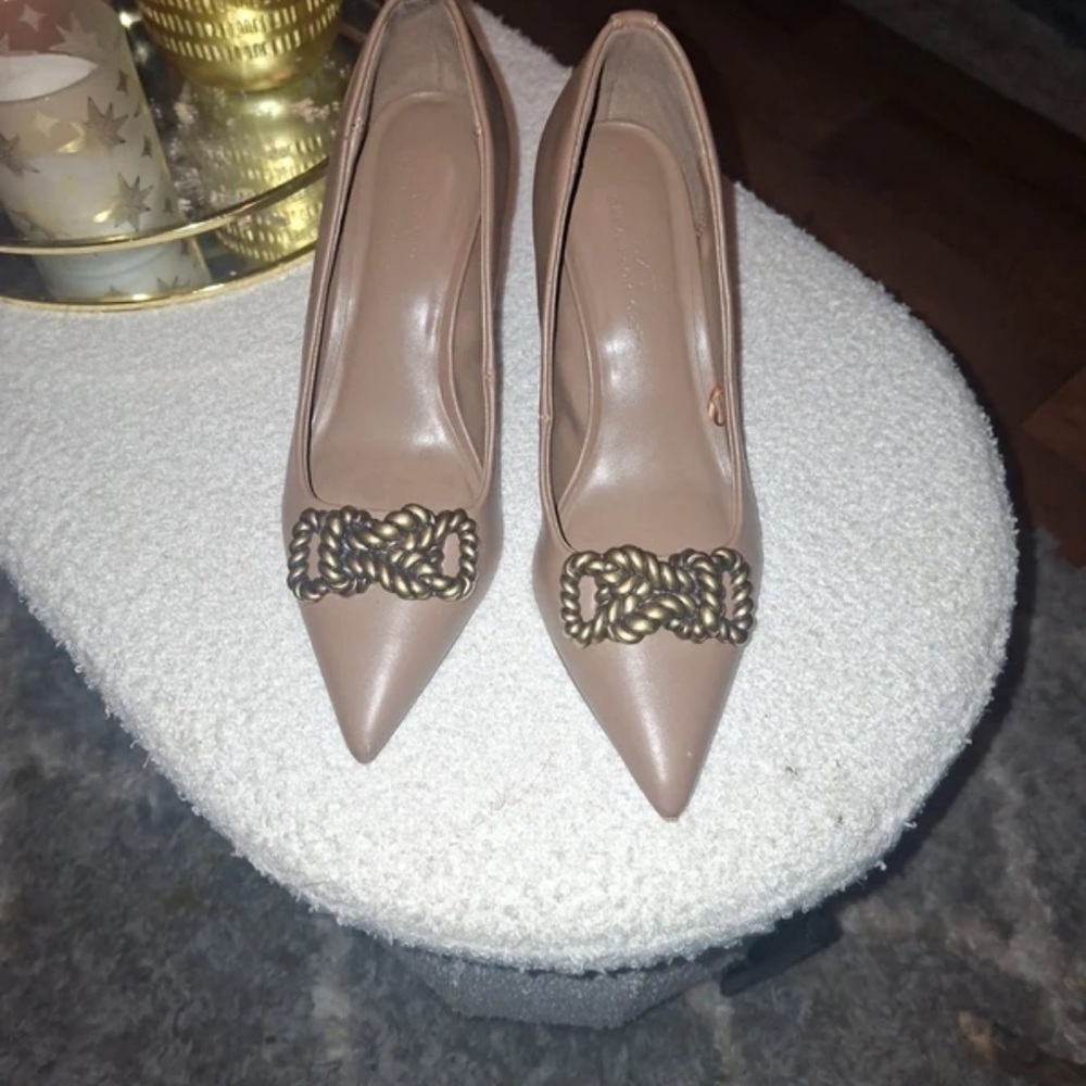 Next Tan Heels with Gold Chain Accent
